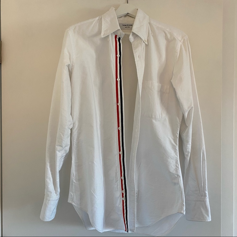 White cotton classic fit shirt from THOM BROWNE